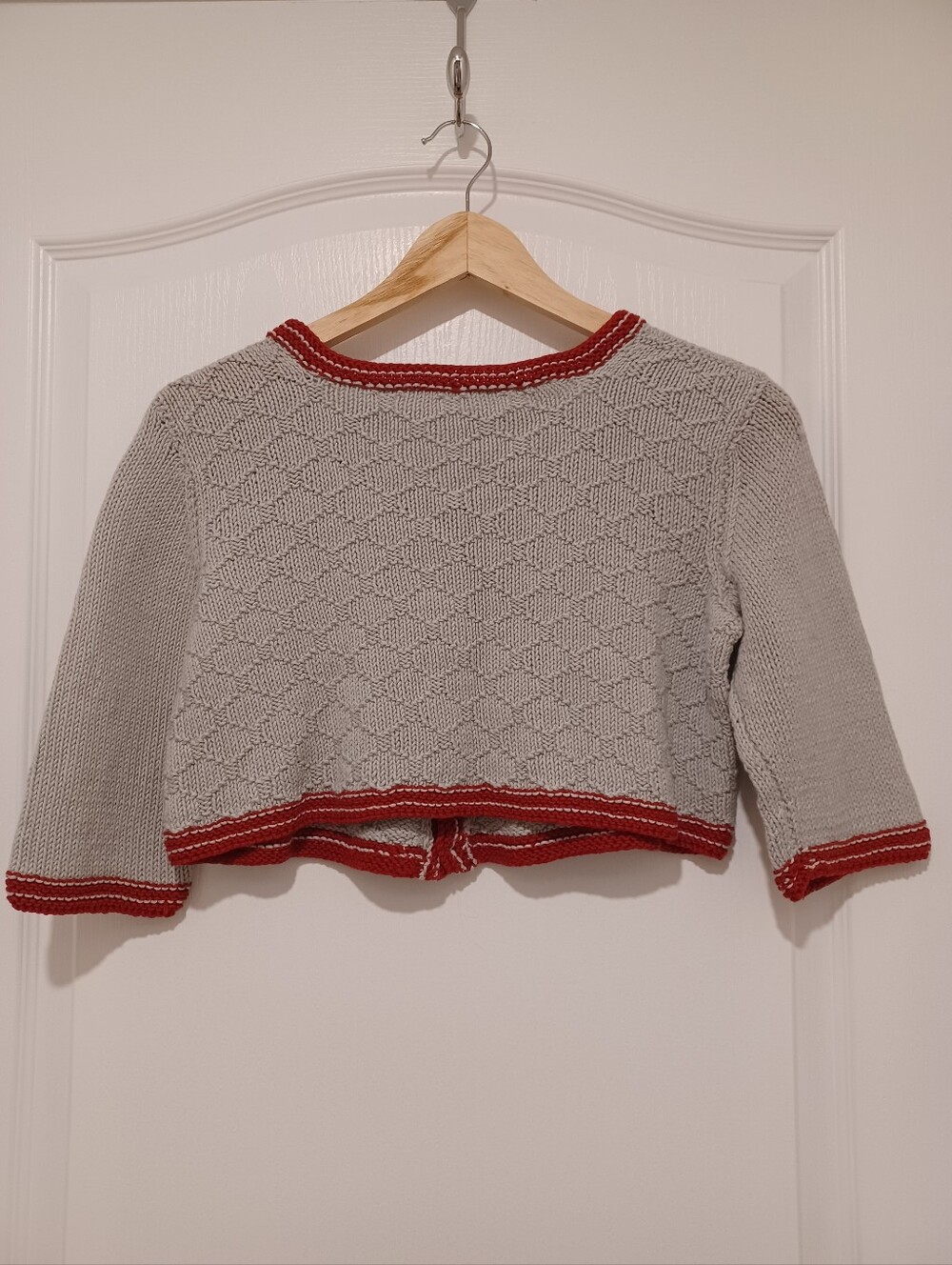 Handknit Cropped Cardigan With Red Trim - Picture 6 of 6